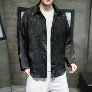 2023春夏新款风男装盘扣长袖衬衫冰丝唐装汉服C229/Y650/P60图片
