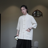 2024夏风男装棉麻亚麻唐装汉服短袖五分袖衬衫C229-Y1027-P70，男装衬衫，电商C229