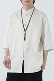 2024夏风男装冰丝唐装汉服五分袖短袖衬衫衬衣C229-Y1029-P70，男装衬衫，电商C229