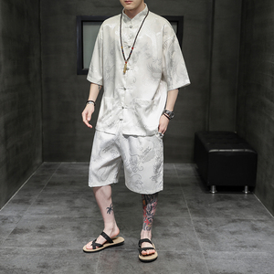 2024夏季风男装中式冰丝唐装汉服套装两件套C229/TZ318/P80,男装休闲套装,电商C229