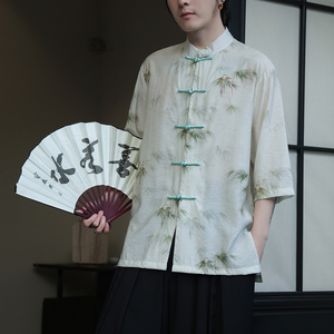 2024夏风男装冰丝唐装汉服短袖五分袖衬衫衬衣C229-Y1003-P70图片