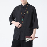 2024夏风男装唐装汉服刺绣五分短袖袖衬衫衬衣C229-Y907-P65，男装衬衫，电商C229
