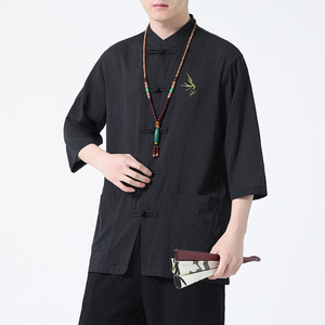 2024春夏风男装刺绣唐装汉服短袖五分袖衬衫C229-Y907-P65图片