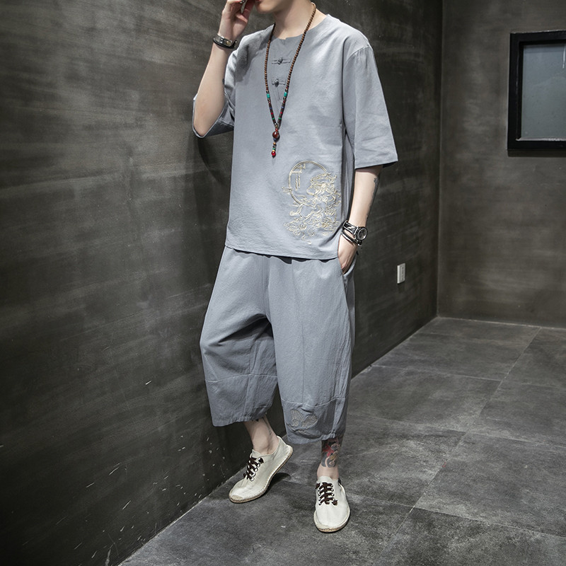 2024夏季风男装棉麻亚麻唐装汉服套装两件套C229/TZ88/P90,男装休闲套装,电商C229