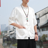 2024夏风男装冰丝唐装汉服短袖五分袖衬衫衬衣C229/Y620/P50，男装衬衫，电商C229
