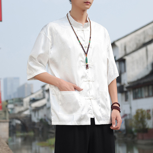 2024夏风男装冰丝唐装汉服短袖五分袖衬衫衬衣C229/Y620/P50图片