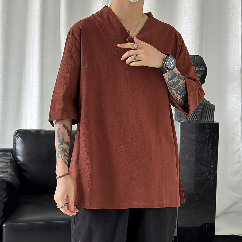 2024春夏风男装中式唐装汉服棉麻亚麻短袖T恤C229/T161/P45,男装T恤,电商C229