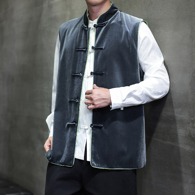 2025秋冬风男装丽丝绒唐装汉服马甲外套大码C229-Y1114-P110,男装背心/马甲,电商C229