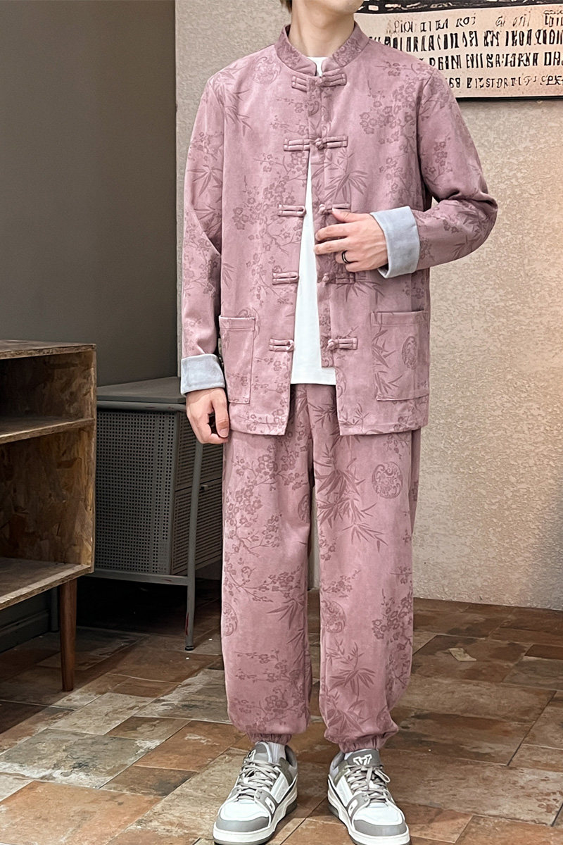 2025秋冬风男装鹿皮绒中式套装两件套大码C229-TZ363-P160,男装休闲套装,电商C229