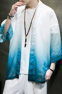 2023风男装冰丝渐变唐装汉服五分袖防晒衣风衣C229/Y609/P40图片