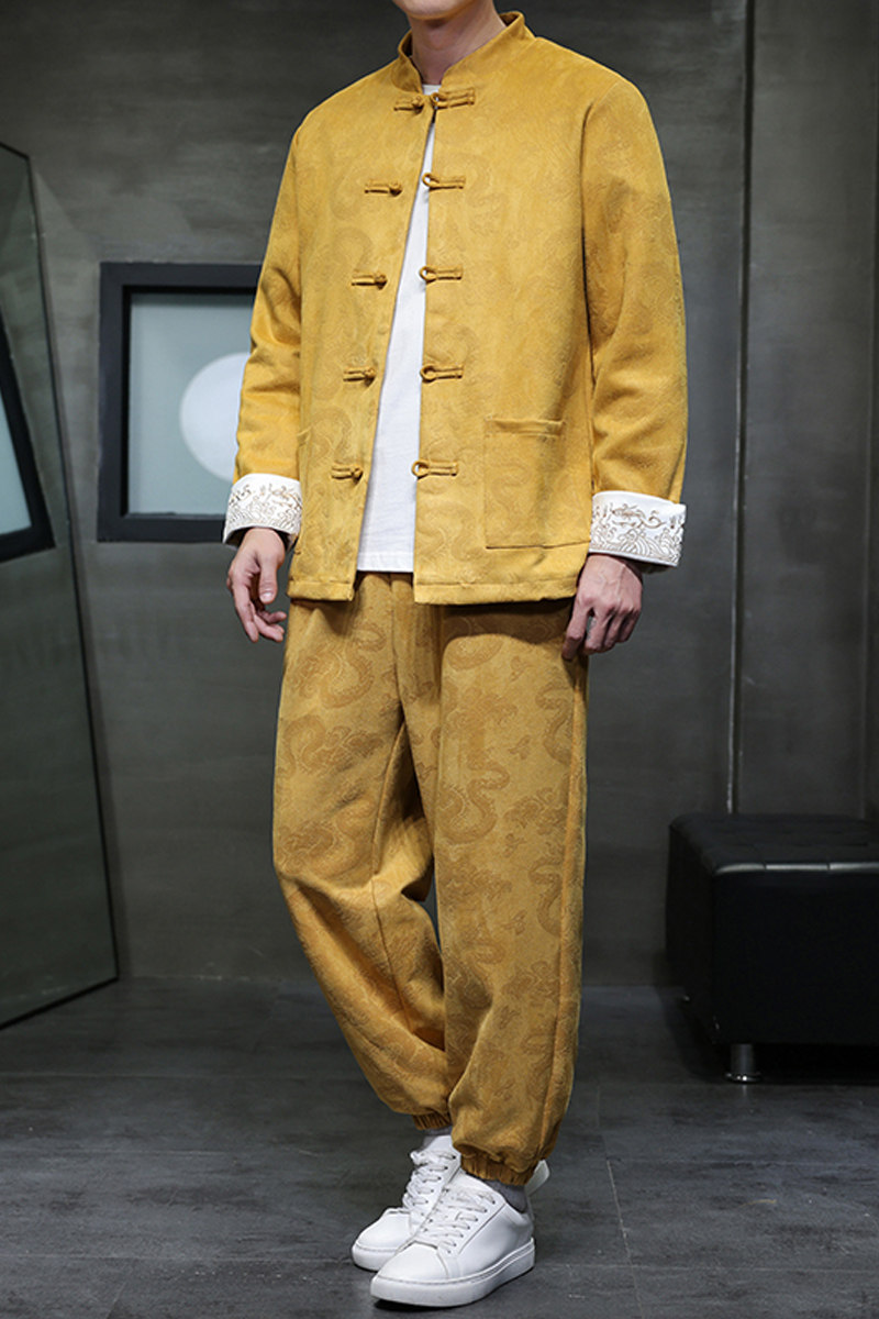 2025秋冬风男装鹿皮绒中式套装两件套大码C229-TZ365-P160,男装休闲套装,电商C229