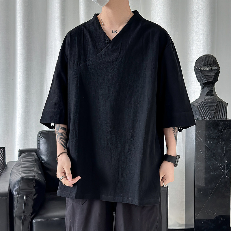 2024春夏风男装中式唐装汉服棉麻亚麻短袖T恤C229/T161/P45,男装T恤,电商C229