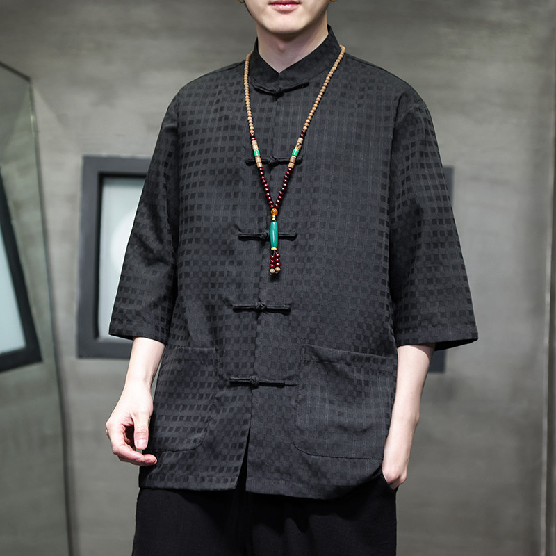 2024春夏风男装盘扣中式唐装汉服短袖衬衫衬衣C229-Y906-P65,男装衬衫,电商C229