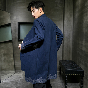 2024春夏风男装长款盘扣复古印花披风风衣外套C229/F35/P90图片