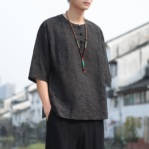 2024夏季风男装冰丝中式唐装汉服短袖五分袖T恤C229/T201/P65图片