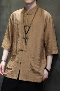 2024春风男装提花唐装汉服短袖五分袖衬衫衬衣C229-Y1018-P65图片