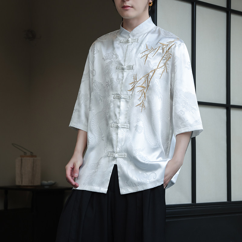 2024夏风男装绣花唐装汉服短袖五分袖衬衫衬衣C229-Y1016-P65,男装衬衫,电商C229