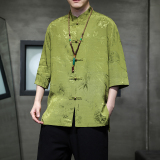 2024夏风男装冰丝唐装汉服短袖五分袖衬衫衬衣C229-Y901-P65，男装衬衫，电商C229