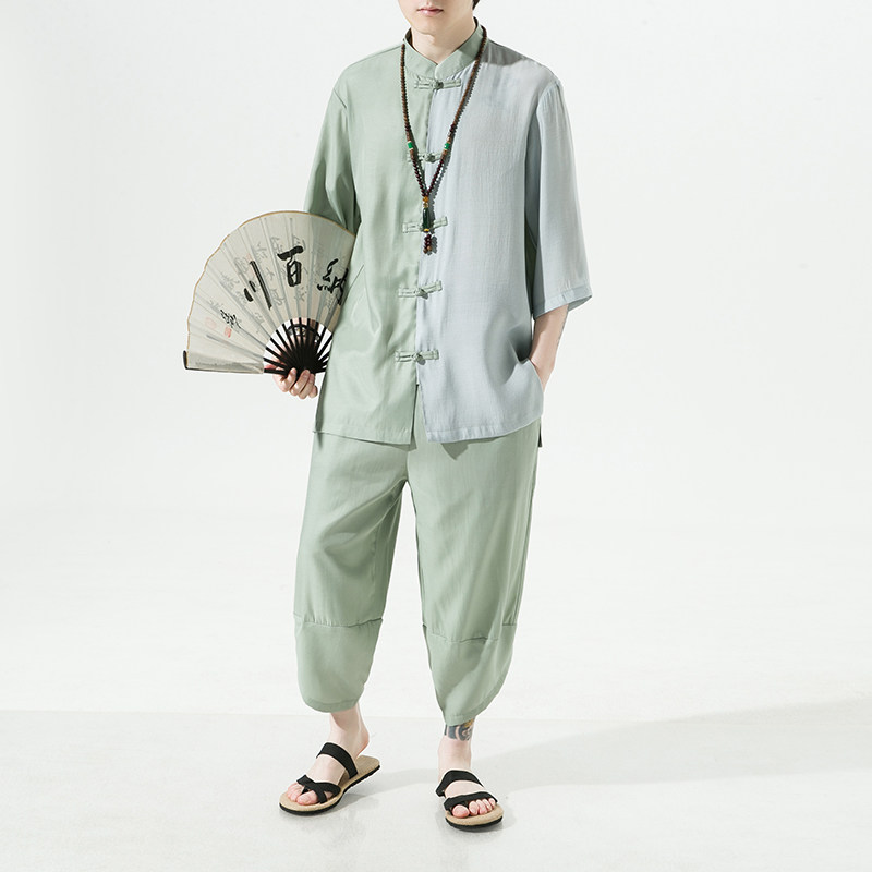 2024夏款风男装冰丝唐装汉服套装两件套大码C229/TZ344/P85,男装休闲套装,电商C229