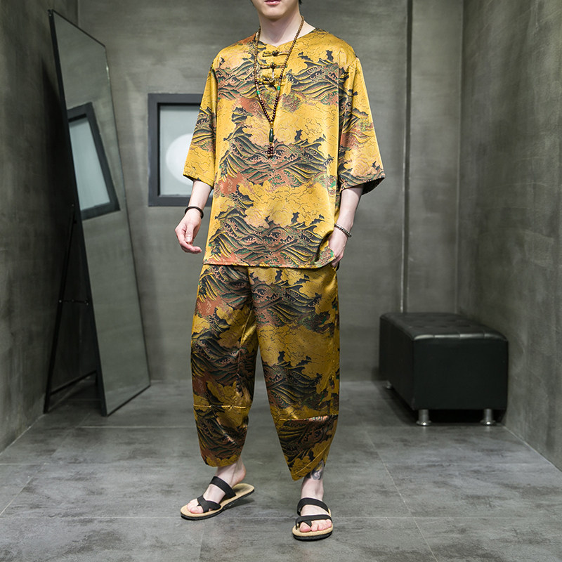 2023风男装复古中式印花唐装汉服套装两件套C229/TZ356/P100图片