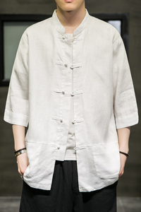 2024夏风男装棉麻亚麻唐装汉服短袖五分袖衬衫C229/Y604/P55图片
