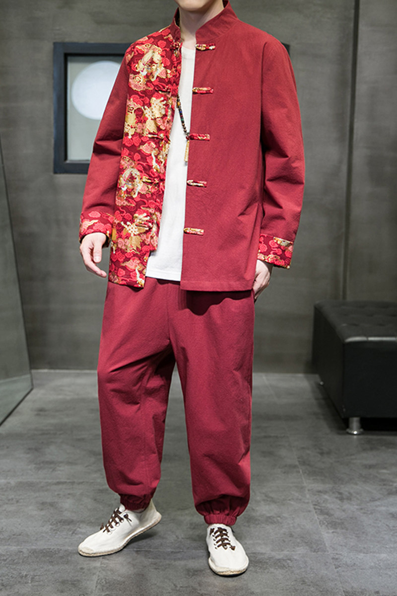 2025秋冬风男装棉麻唐装汉服套装两件套大码C229/TZ334/P105,男装休闲套装,电商C229