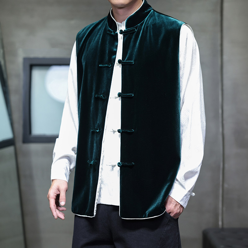 2025秋冬风男装丽丝绒唐装汉服马甲外套大码C229-Y1114-P110,男装背心/马甲,电商C229