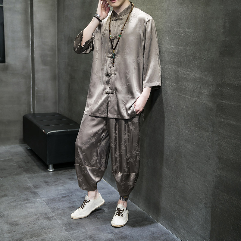 2023春夏新款风男装冰丝唐装汉服套装两件套C229/TZ350/P95,男装休闲套装,电商C229