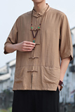 2024夏风男装唐装盘扣汉服短袖五分袖衬衫衬衣C229/Y729/P65，男装衬衫，电商C229