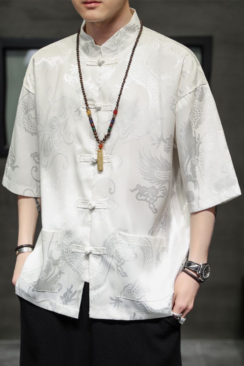 2024夏风男装日系唐装汉服五分袖短袖盘扣衬衫C229/Y620/P50,男装衬衫,电商C229