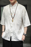 2024夏风男装日系唐装汉服五分袖短袖盘扣衬衫C229/Y620/P50，男装衬衫，电商C229