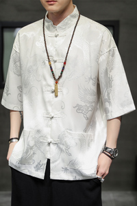 2024夏风男装日系唐装汉服五分袖短袖盘扣衬衫C229/Y620/P50图片