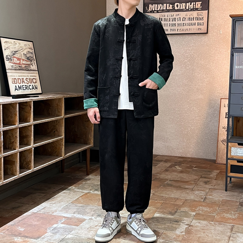 2025秋冬风男装鹿皮绒中式套装两件套大码C229-TZ363-P160,男装休闲套装,电商C229