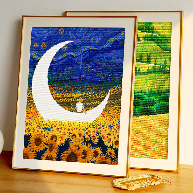 满绣十字绣客厅新款线绣梵高星空向日葵麦田欧式小福风景手工刺绣
