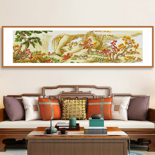 春天十字绣中国风客厅百鹿风景画