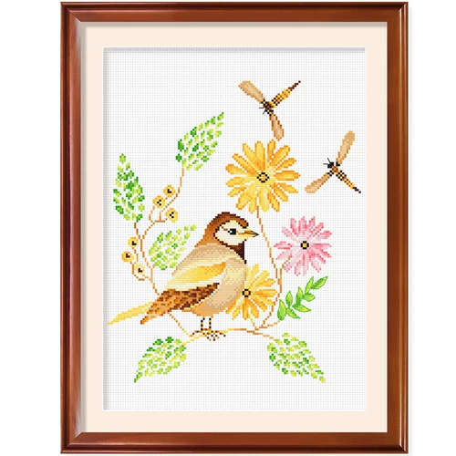 Cross -Stitch Sanlian Painting Flower and Birds Living Room Современная простая крыльца висящая живопись 2024 Новая вышивка Простая вышивка