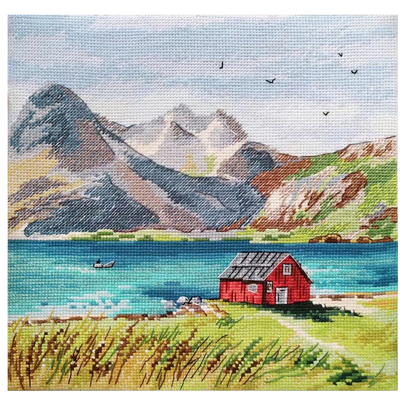 春天十字绣2024新款小幅简约现代客厅风景岸边小屋手工自己绣画