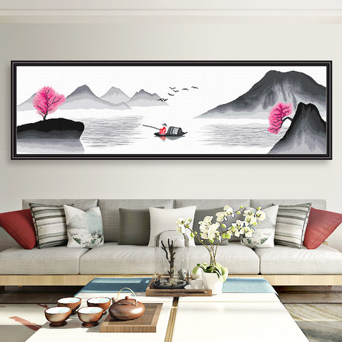 十字绣禅意自己绣客厅风景水墨画
