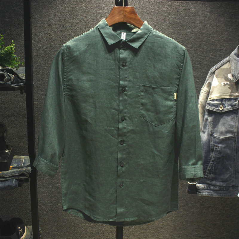 尖领七分袖日系简约衬衣男