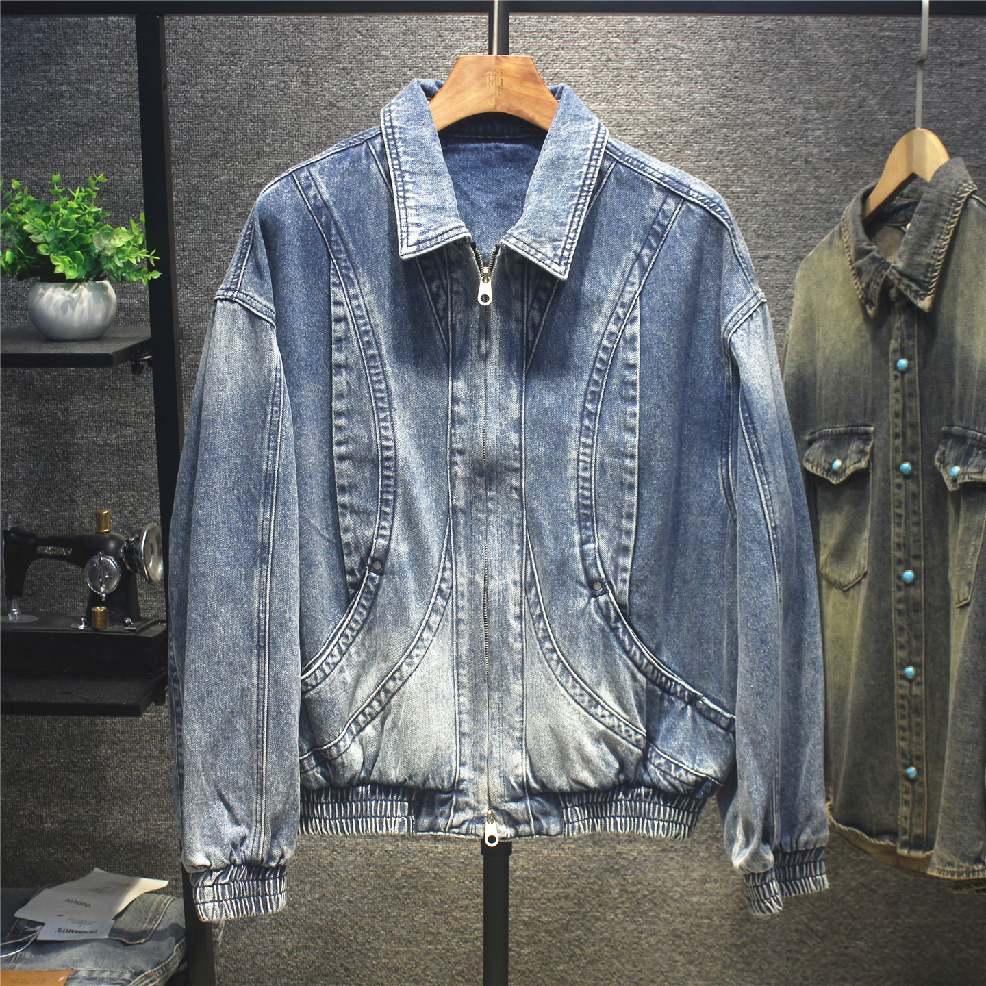 高端美式复古拼接牛仔夹克