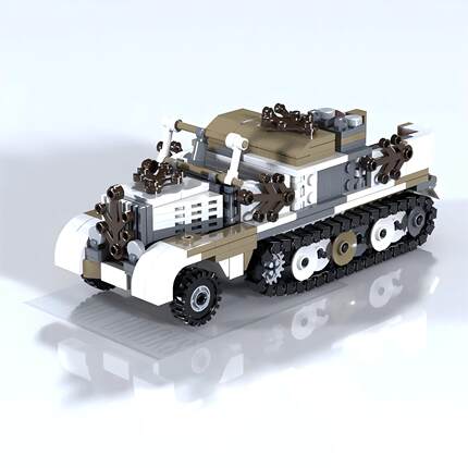 MOC积木军事 德国Sdkfz11半履带装甲车 拼装小颗粒积木模型玩具男