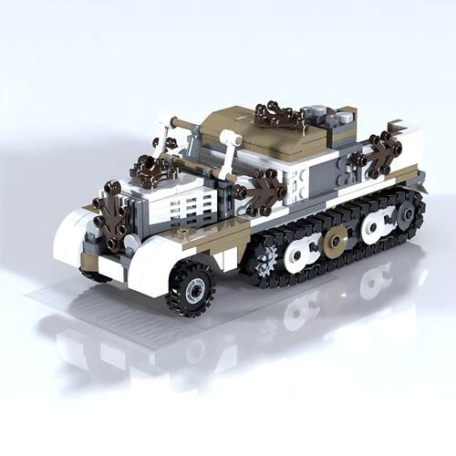 MOC积木军事 德国Sdkfz11半履带装甲车 拼装小颗粒积木模型玩具男