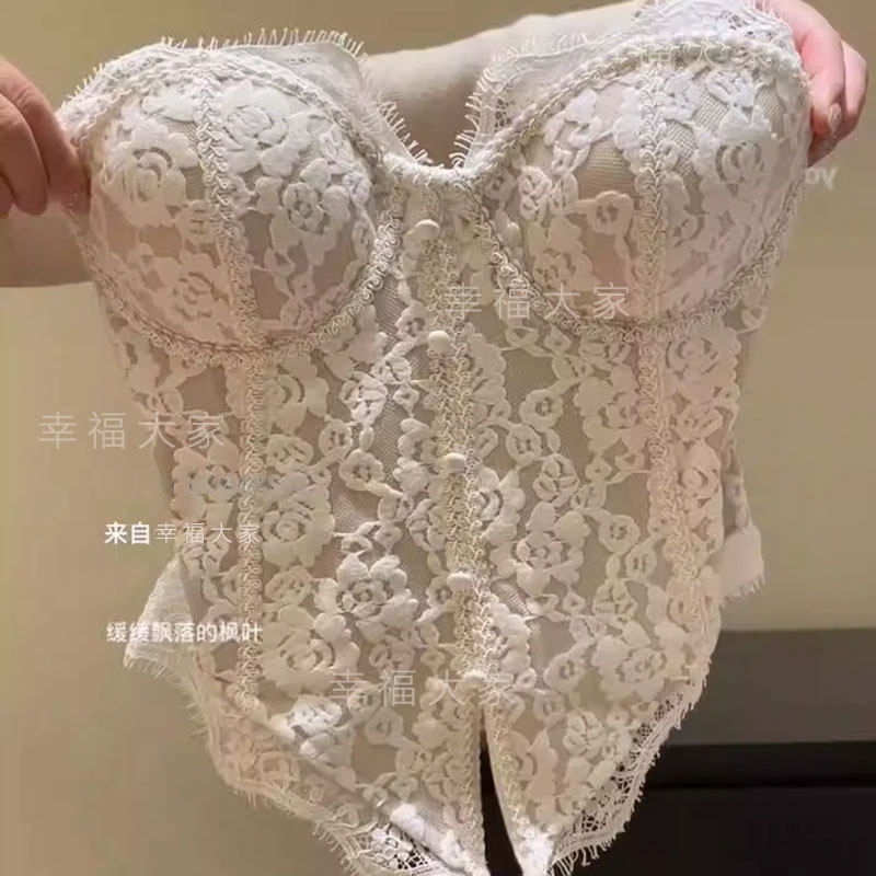 纯欲重工蕾丝拼接鱼骨抹胸衣背心女秋冬设计感内搭无袖打底上衣女