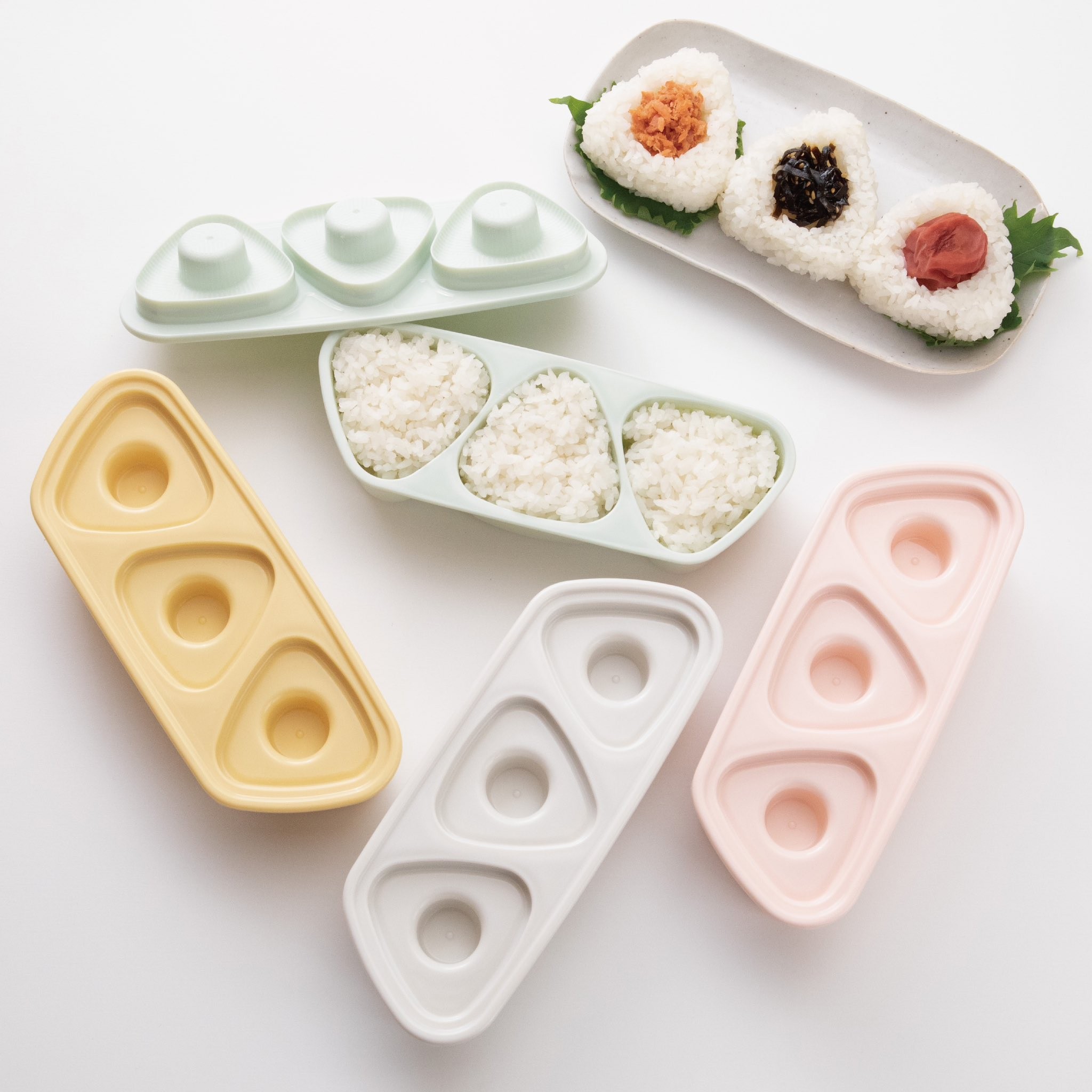 新品 日本制 3连饭团模具 70克梅子三角饭团便当模具套装可洗碗机