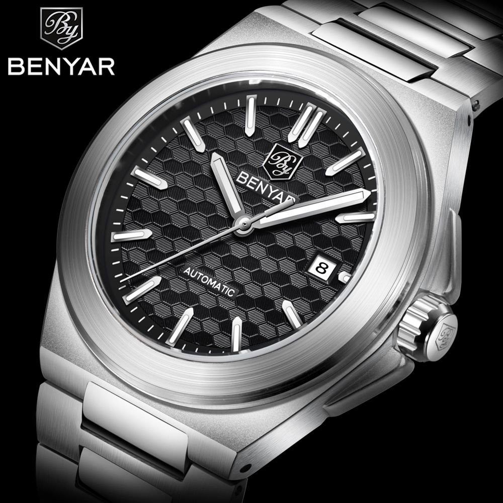 BENYAR 宾雅 原装39MM男士自动机械手表不锈钢夜光防水手表5219