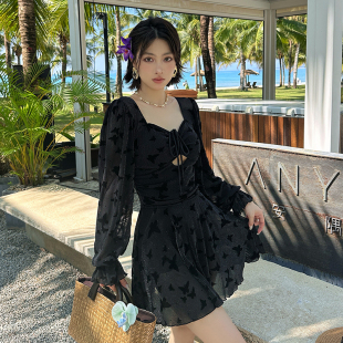 胖mm高级感泡温泉度假泳装 泳衣女微胖女孩连体裙式 两件套性感大码