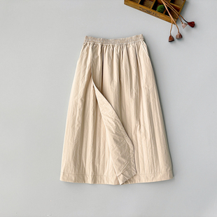 女士高级感百搭绗缝a字纯色半身裙 休闲风夹棉半裙冬季 秋季 中长款