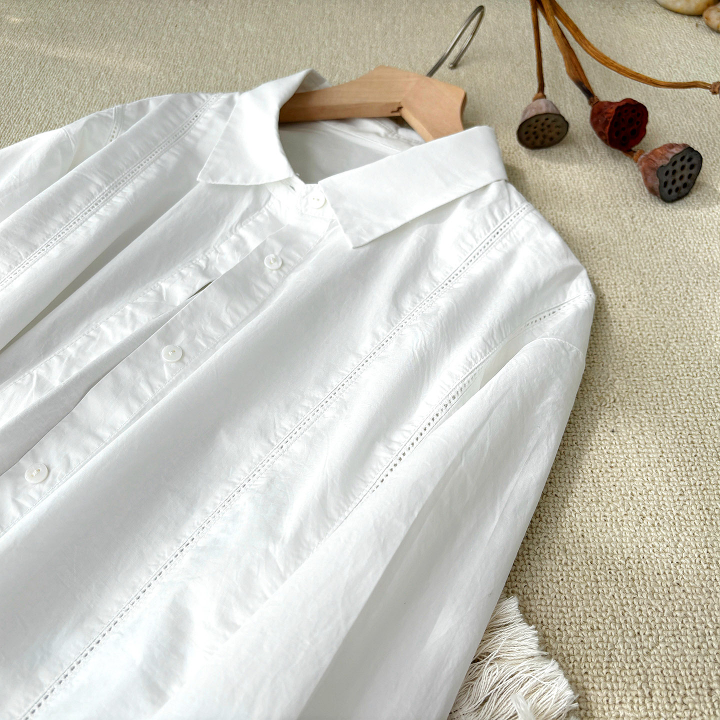 女装棉质衬衫白色长袖精梳棉衬衣