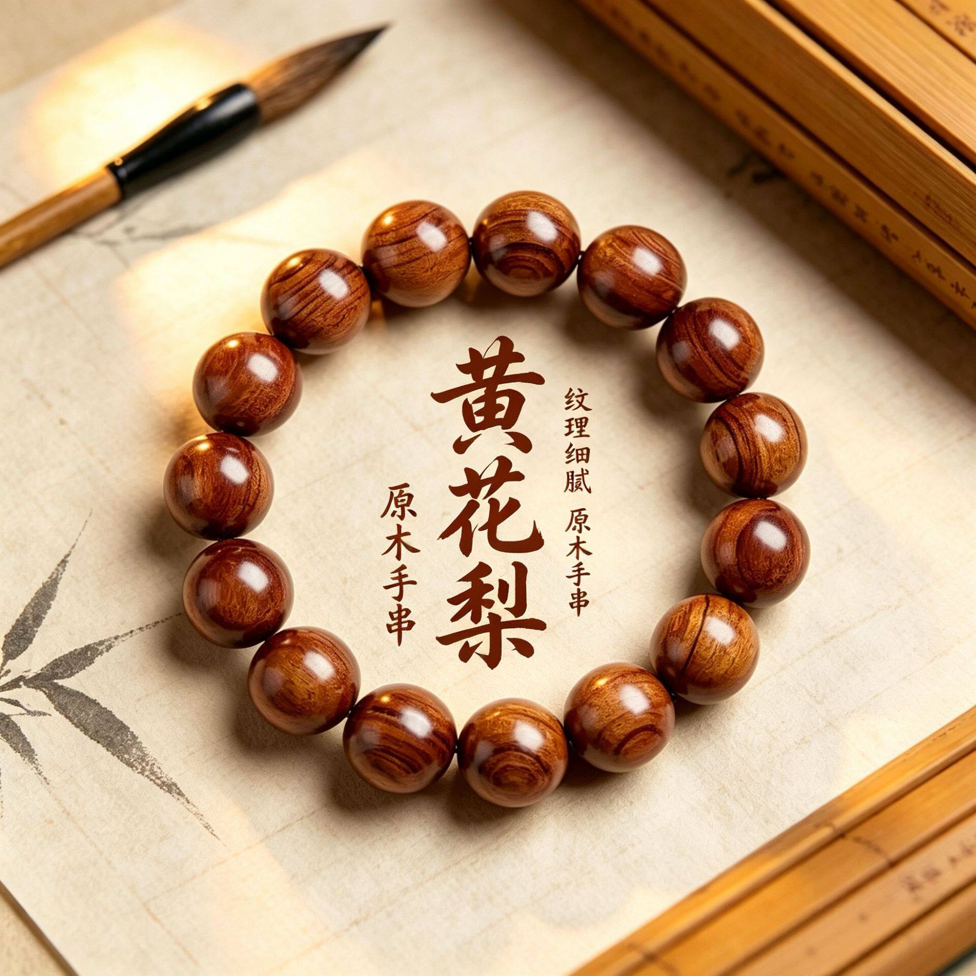 正宗天然缅甸黄花梨手串情侣海黄链条
