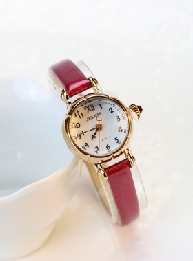 聚利时julius时尚复古迷你手表女学生红色小表盘细带防水石英表潮